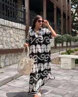Kaftan Maxi Haljina SHELL NOIR – Crno-Bijeli Print Školjki