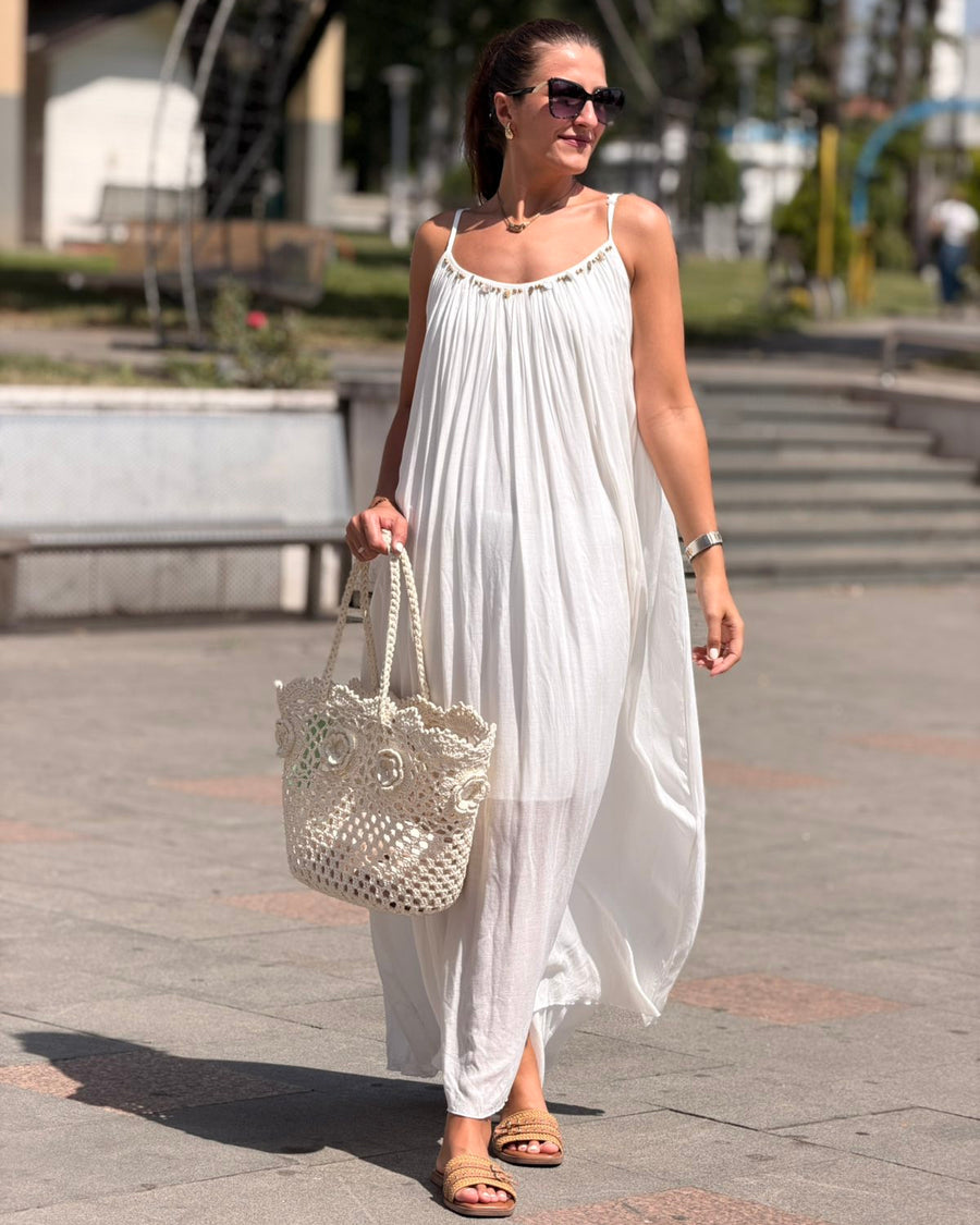 Maxi Haljina PURE WHITE – Lepršava Ljetna Haljina na Bretele | Bijela