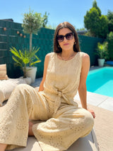 Komplet SOLEIL – Top i Pantalone s Engleskim Vezom | Bež