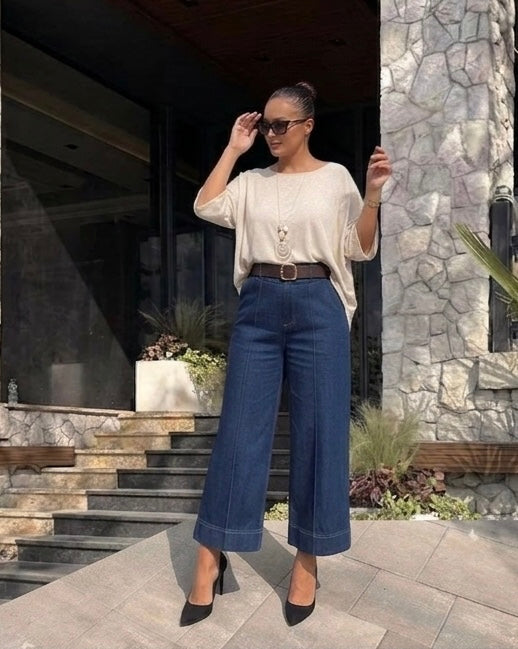 Komplet KNIT & DENIM – Pleteni Top i Culotte Farmerke
