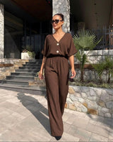 Komplet CHOCOLATE – Top s V-izrezom i Široke Pantalone | Braon