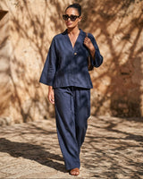 Komplet TERRA ZEN – Kimono Bluza i Široke Pantalone | Teget
