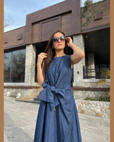 Haljina BLUE AURA — svečana maxi haljina s mašnom | Besplatna dostava BiH
