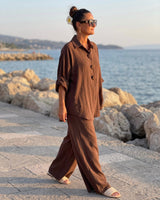 Komplet TERRACOTTA – Oversized Košulja i Široke Pantalone | Braon