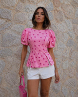 Bluza BUBBLE – Tufne s Balon Rukavima i Peplum Krojem | Roza-Pink