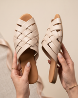Papuče NUDE BEIGE — ženske kožne natikače pletene | Besplatna dostava BiH