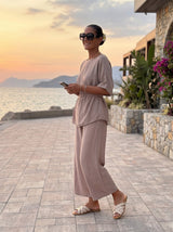 Komplet SAND BREEZE – Bluza s Kaišem i Široke Pantalone | Bež
