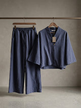 Komplet TERRA ZEN – Kimono Bluza i Široke Pantalone | Teget