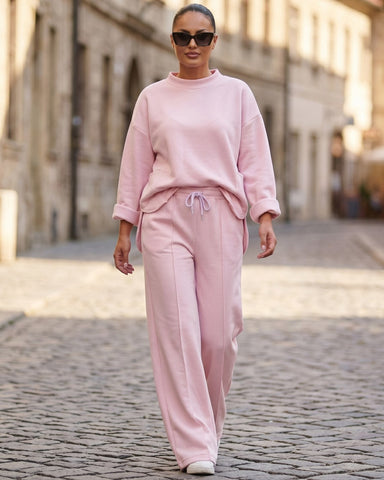 Komplet SOFT PINK – Oversized Duks i Wide-Leg Pantalone | Puder Roza