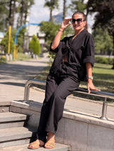 Komplet TERRA ZEN – Kimono Bluza i Široke Pantalone | Crna