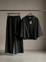 Komplet TERRA ZEN – Kimono Bluza i Široke Pantalone | Crna