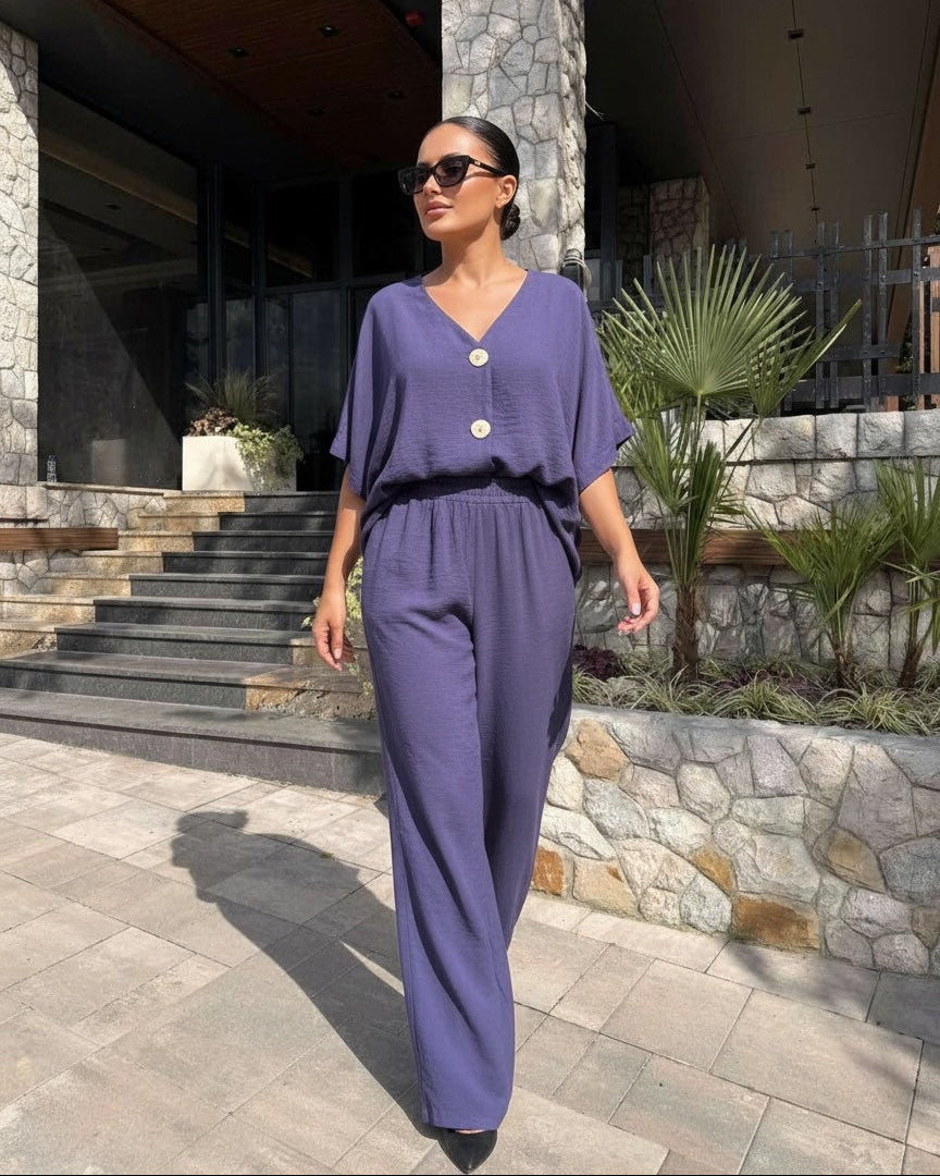 Komplet VIOLET – Top s V-izrezom i Široke Pantalone | Ljubičasta