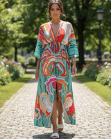Kaftan Maxi Haljina FIESTA – Šareni Retro Print | Tirkizna