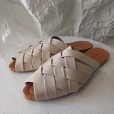 Papuče NUDE BEIGE — ženske kožne natikače pletene | Besplatna dostava BiH