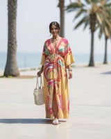 Kaftan Maxi Haljina FIESTA – Šareni Retro Print, Duboki V-izrez