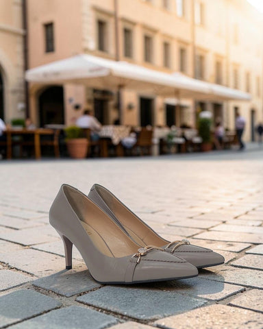 Cipele AYAKKABI sivo-bež — nude ženske salonke od kože | Besplatna dostava BiH