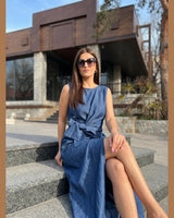 Haljina BLUE AURA — svečana maxi haljina s mašnom | Besplatna dostava BiH
