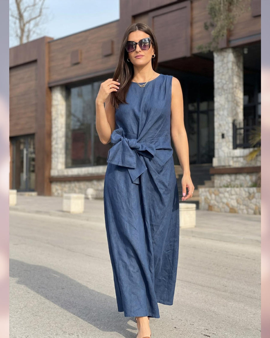 Haljina BLUE AURA — svečana maxi haljina s mašnom | Besplatna dostava BiH