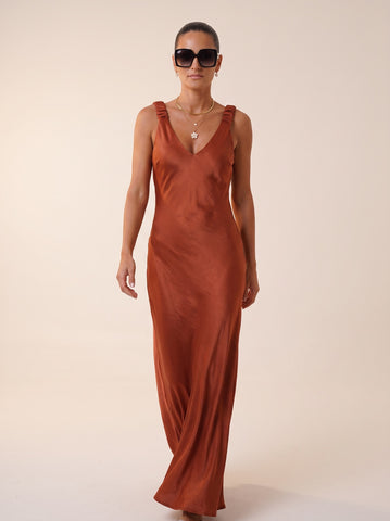 Satenska maxi haljina – Cigla