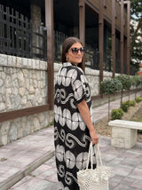 Kaftan Maxi Haljina SHELL NOIR – Crno-Bijeli Print Školjki