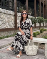 Kaftan Maxi Haljina SHELL NOIR – Crno-Bijeli Print Školjki