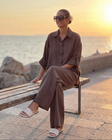 Komplet TERRACOTTA – Oversized Košulja i Široke Pantalone | Braon