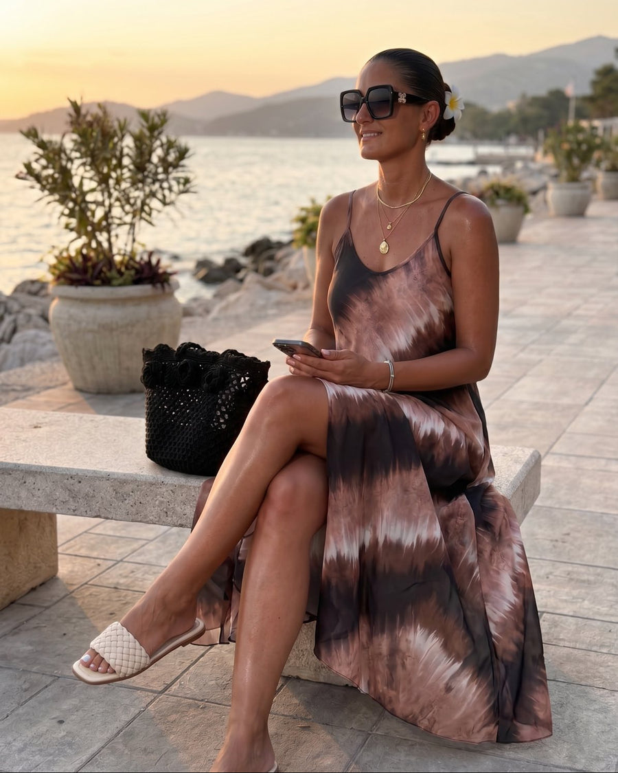 Maxi Haljina LAGUNA – Tie-Dye na Bretele | Braon-Roze