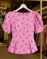 Bluza BUBBLE – Tufne s Balon Rukavima i Peplum Krojem | Roza-Pink