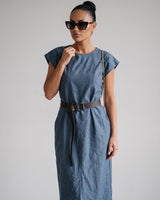 Midi Haljina CHAMBRAY – Traper Izgled s Prorezom i Remenom | Plava