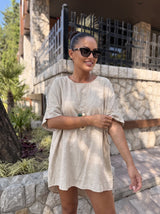 Pleteni Top KNIT – Opušteni Kroj, 3/4 Rukavi | Bež