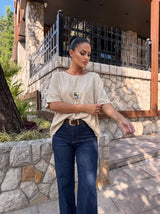 Pleteni Top KNIT – Opušteni Kroj, 3/4 Rukavi | Bež